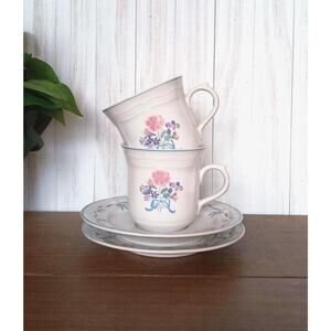 Vintage Newcor VICTORIA Tea Cups and Saucers with Flowers and Bows